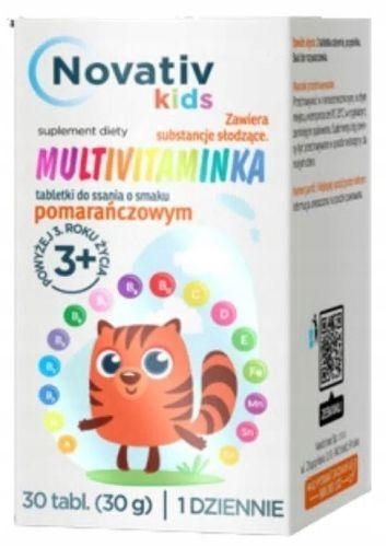 Zdjęcie Novativ Kids Multivitaminka smak pomarańczowy, 30 tabl.
