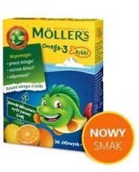 Zdjęcie Mollers Omega-3 Rybki Pomarańczowo-cytrynowe, 36 szt.